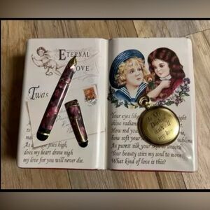 3D Vintage Tin - Eternal Love 9x7X3 Silver Crane Embossed Metal Bookholder